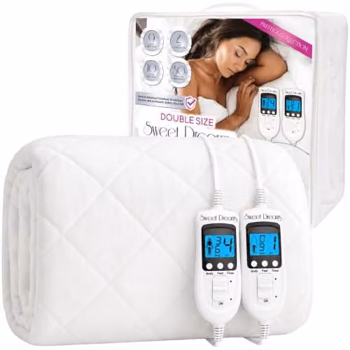Sweet Dreams White Plush Fleece Heated Mattress Cover Double W/D/H: 193 x 137 x 40 cm