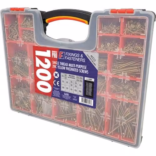 Forgefix Multi-Purpose Wood Screw Kit, 1200 Piece, Gold Galvanised Steel Pozidriv