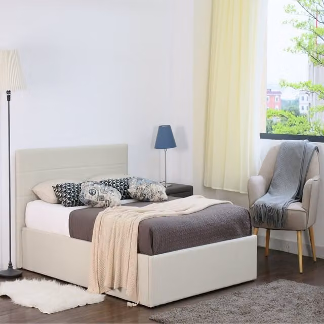 Comfy Living Beige Fabric Upholstered Gas Lift Ottoman Bed W/D/H: 180 x 200 cm