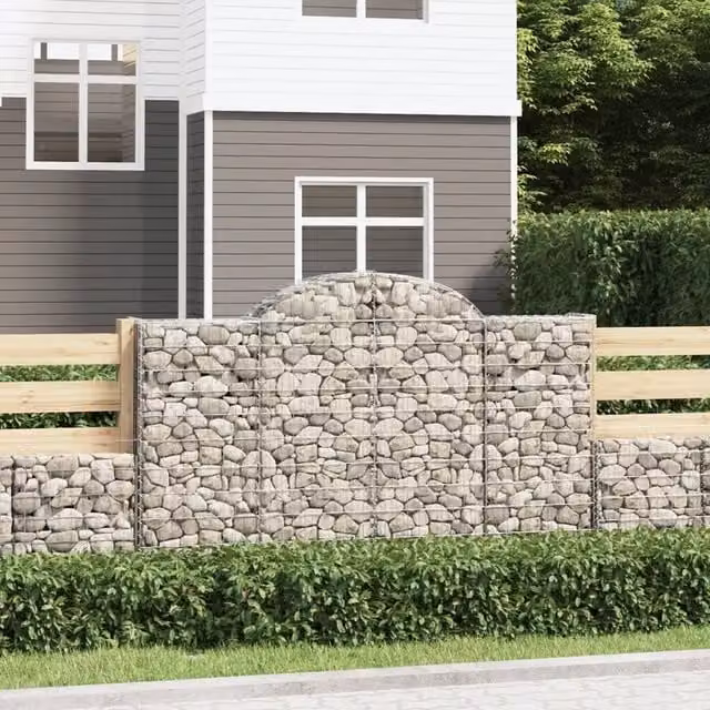 Berkfield Home Arched Gabion Basket in Silver Galvanised Steel, W: 200 cm, D: 30 cm, H: 120/140 cm