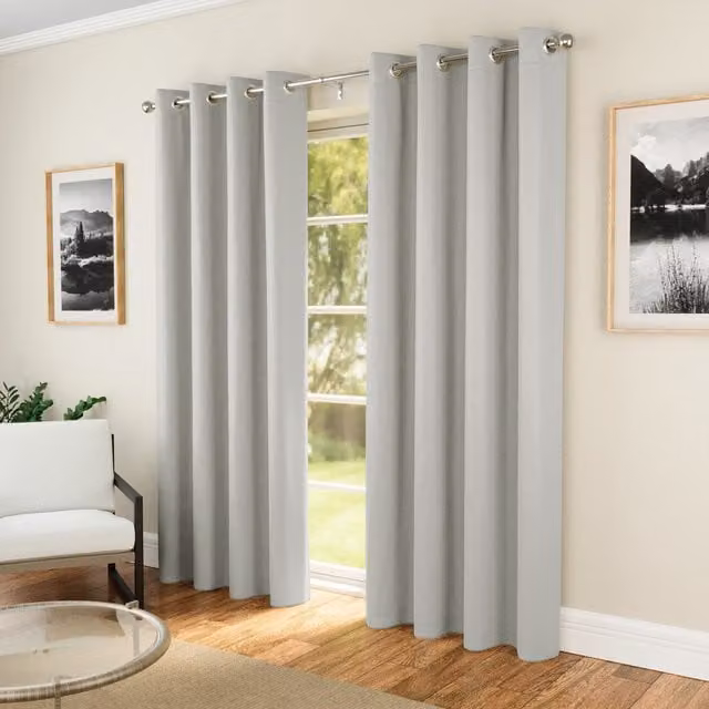Enhanced Living Grey Plain Thermal Blackout Eyelet Curtains, Pair, W/H: 183 x 168 cm