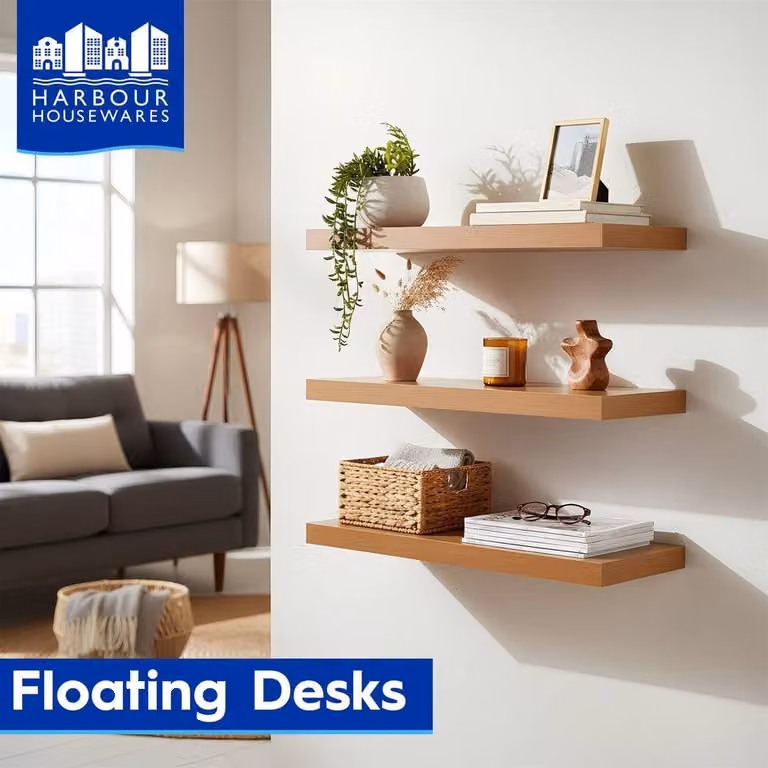 Harbour Housewares Set of 6 Modern Wall Mounted Floating Shelves in Brown