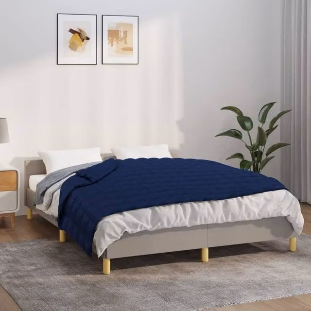 Berkfield Home Blue Weighted Blanket with Glass Beads, W: 152 cm, D: 203 cm, 11 kg