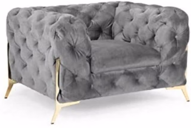 Stratus Interiors Silver Plush Velvet 1 Seater Italian Chesterfield Sofa