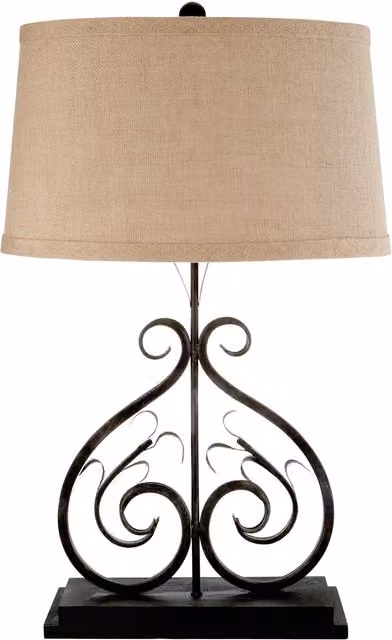 Orsina Black Decorative Table Lamp with Beige Fabric Shade and Metal Frame, H 70 cm x W 43 cm x D 33 cm