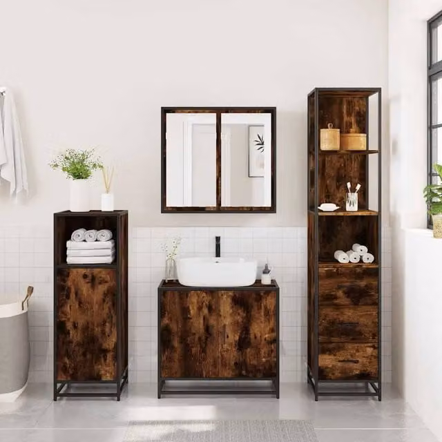 Berkfield Home Smoked Oak Bathroom Cabinet in Brown, W/D/H: 35 x 37.5 x 166 cm