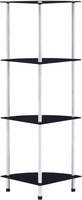 Berkfield Home 4-Tier Modern Black Shelving Unit with Tempered Glass, W/D/H: 30 x 30 x 100 cm