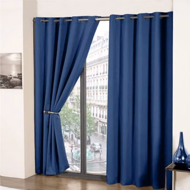 New Edge Blinds Essential Woven Thermal Blackout Eyelet Curtains in Blue, W: 168 cm, H: 137 cm