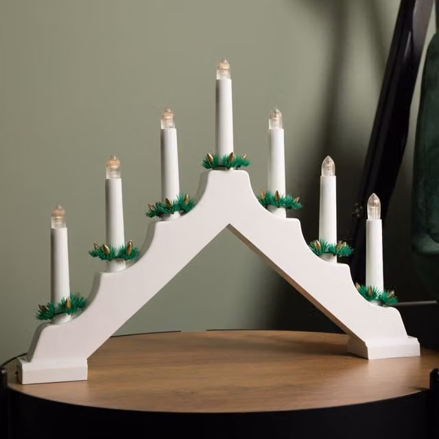 Samuel Alexander White Battery Operated Light Up Christmas Candle Bridge with 7 Warm White LEDs, Height: 41 cm