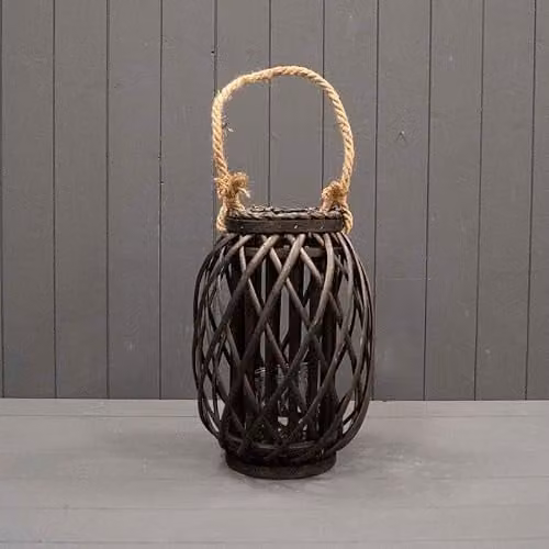 Black Rattan Four Candle Pillar Lantern, Height: 33 cm
