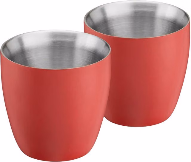 Cooks Professional Set of 2 Red Stainless Steel Double Wall Insulated Espresso Coffee Cups, 90ml Capacity