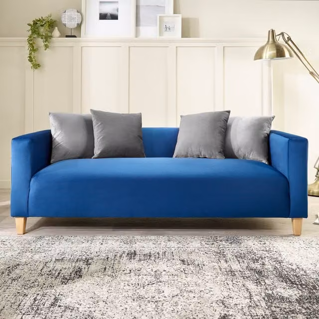 Aspire Bonnie 3 Seater Sofa in Navy Blue Brushed Velvet with Solid Wood Frame