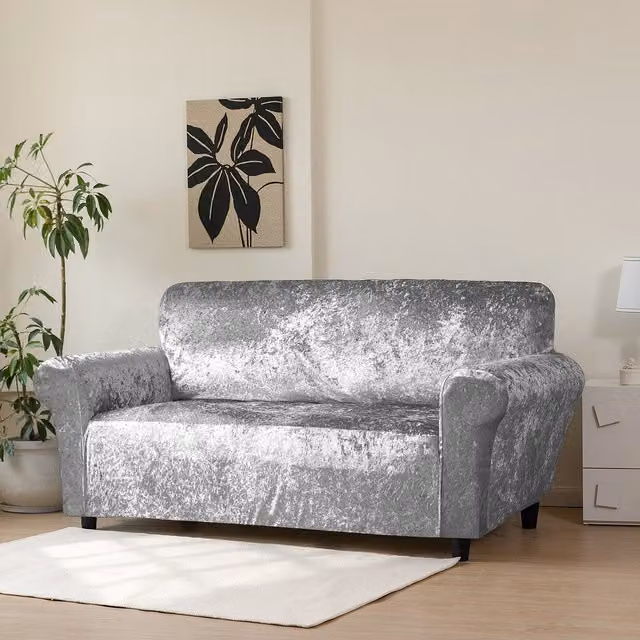 Home Republic Silver Crushed Velvet Stretch 3 Seater Sofa Cover