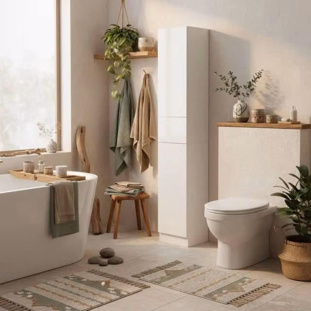 Wyld Haus Elluno High Gloss White Tall Bathroom Storage Cabinet, H 170 x W 30 x D 28 cm