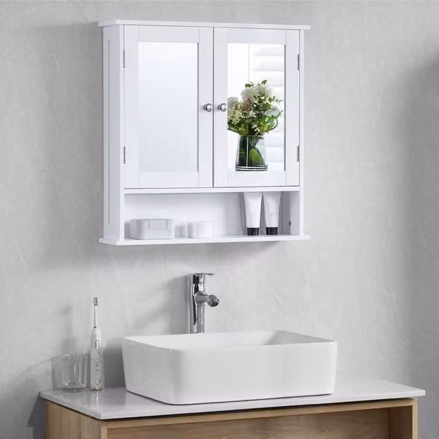 HD Designs Priano 2 Door Mirrored Wall Cabinet with Internal Shelves in White