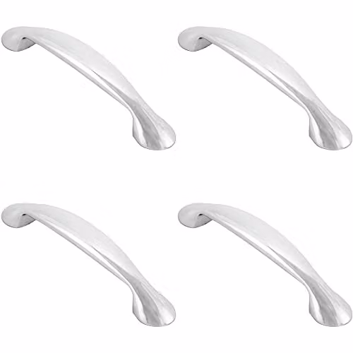 Loops 4 Pack Flared Bow Cabinet Pull Handles in Chrome, 16.55 x 2.3 cm with 12.8 cm Fixing Centres