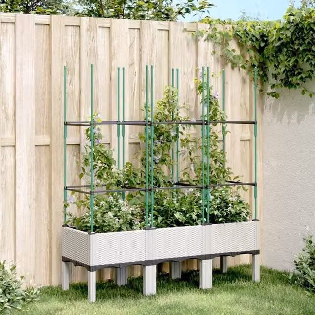 Berkfield Home Garden Planter with Trellis in White, W/D/H: 120 x 40 x 142.5 cm