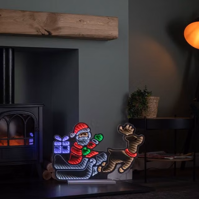 Samuel Alexander Santa in Sleigh with Present Christmas Infinity Mirror with Multi-Coloured LEDs