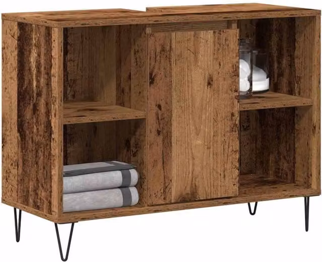 Berkfield Home Old Wood Rustic Brown Freestanding Bathroom Cabinet with Doors and Open Shelves