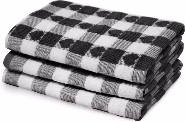 Velosso Black Hearts Check Cotton Jacquard Tea Towel