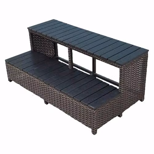 Canadian Spa Co Brown Rattan Design Outdoor Hot Tub Steps W/D/H: 130 x 43 x 115 cm