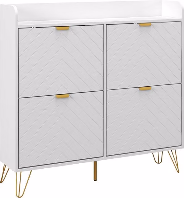 HOMCOM Narrow White Shoe Storage Cabinet with 4 Tilting Drawers and Adjustable Shelves for 16 Pairs of Shoes