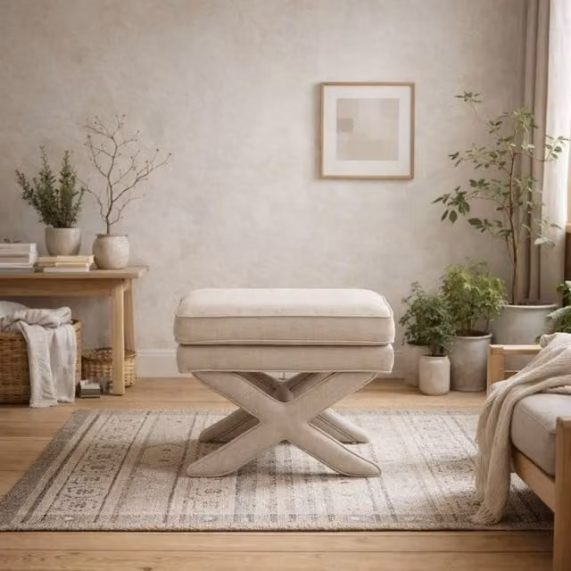 Wyld Haus Theodor Stone Linen Blend Stool in Beige and Sand, W/D/H: 45 x 45 x 49.5 cm