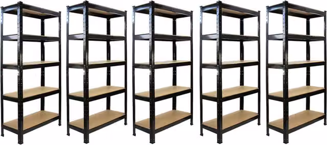 Set of 5 T-RAX Black Metal and MDF Freestanding Racking Units, W/D/H: 75 x 30 x 150 cm