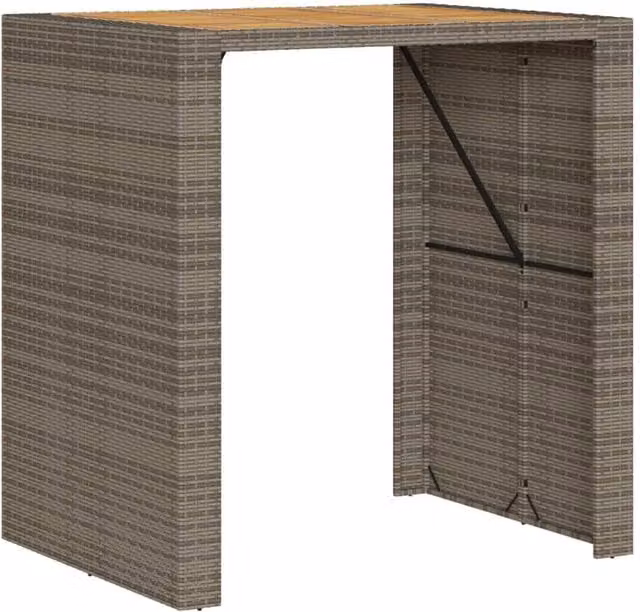 Berkfield Home Garden Bar Table with Acacia Wood Top in Grey Poly Rattan, W: 105 cm, D: 80 cm, H: 110 cm