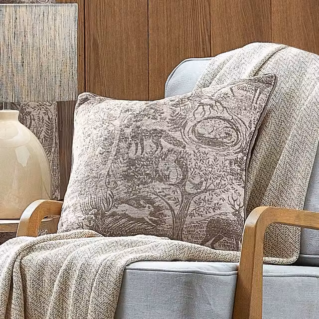 Make it a Home Winter Woods Animal Chenille Cushion in Taupe/Beige/Brown