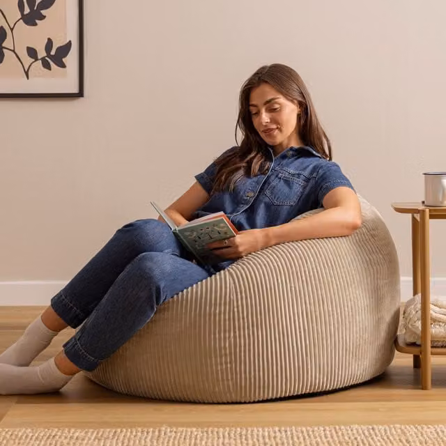 icon Kingston Large Classic Corduroy Bean Bag in Beige with EPS Polystyrene Filling