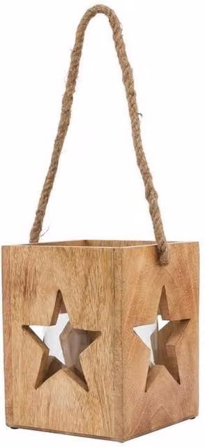 Lemon Pavilion Furniture and Decor Natural Wooden Star Tealight Candle Holder, Brown, L16 x W16 x H19 cm