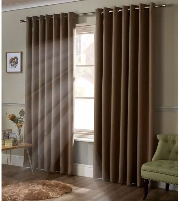 Livinluxury Plain Blackout Eyelet Ring Top Curtains in Beige and Brown, W: 228 cm, H: 167 cm