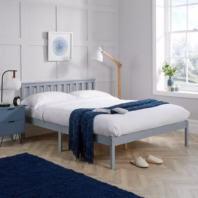Home Source Florida Low End Small Double Wooden Bed Frame in Grey, 120 x 200 cm