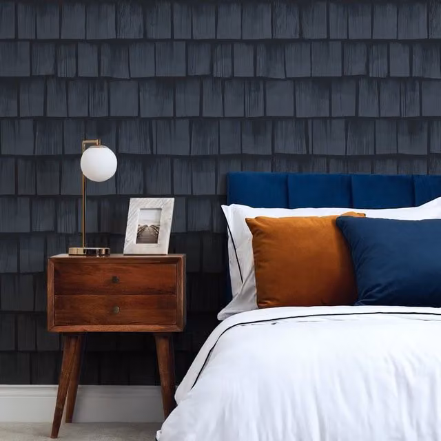 I Love Wallpaper Colorado Wood Tile Wallpaper in Navy Blue with Geometric and Rustic Abstract Patterns