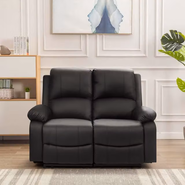 Comfy Living Modern Black Synthetic Leather Reclining Sofa Set Including 3-Seater Sofa, 2-Seater Sofa and Armchair