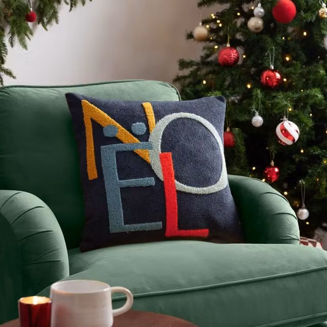 Make it a Home Noel Tufted Square Cushion, Multicolour and Grey, Feather and Polyester Fill