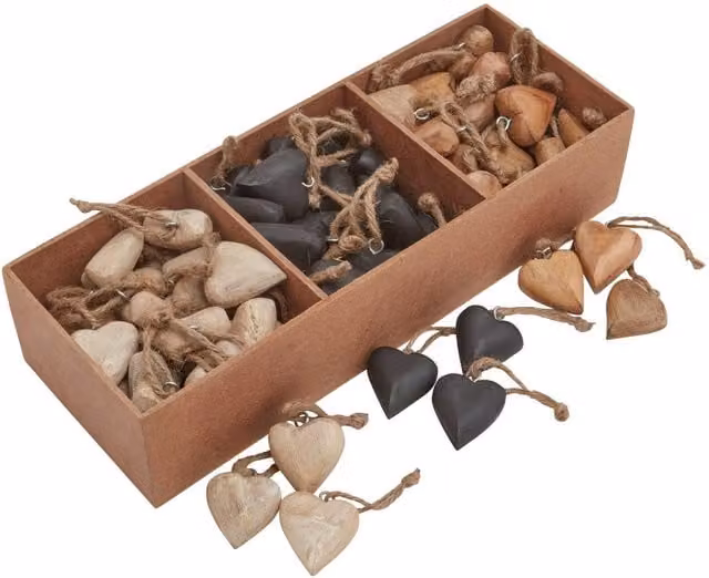 Hill Interiors Brown Wooden Heart Hanging Ornaments, Pack of 90