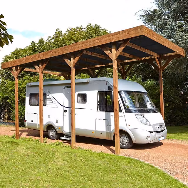 Cerland Brown Pent Carport for Motorhomes and Caravans with Concrete In-Ground Supports