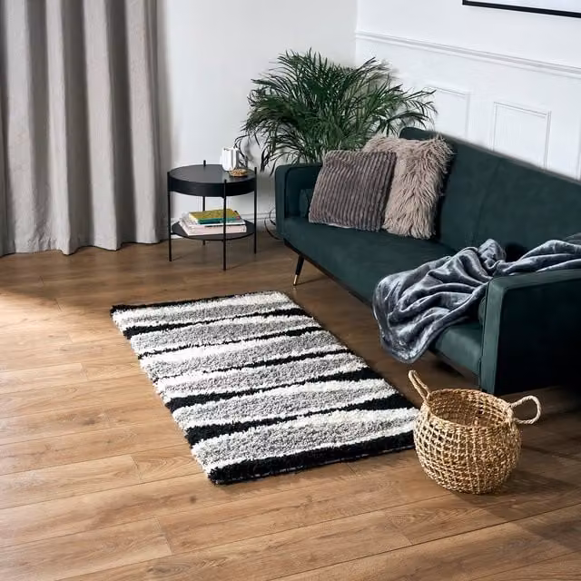 Bravich California Wave Geometric Shaggy Rug in Grey