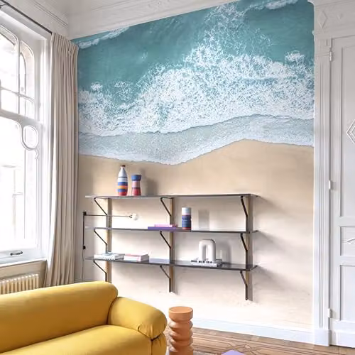 Grandeco ML6401 Sea Beach Waves Mural Wallpaper in Sand, Turquoise, Beige and Blue, W: 280 cm, H: 159 cm