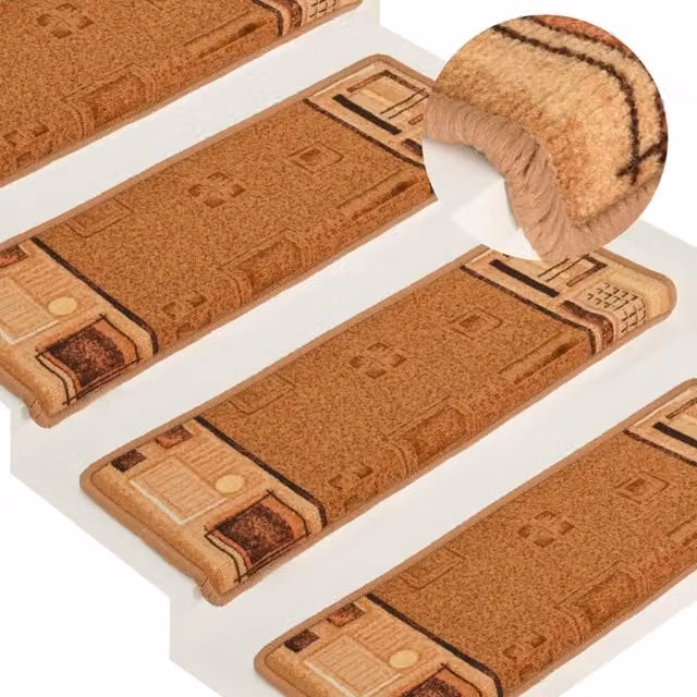 Berkfield Home Self-adhesive Stair Mats, 15 Pieces, Beige, W/D/H: 65 x 21 x 4 cm