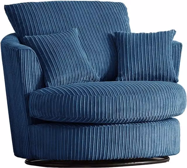 Furnishings For Less UK Luxor Blue Jumbo Cord Fabric 360 Degree Swivel Single Seater Chair, W/D/H: 80 x 80 x 110 cm