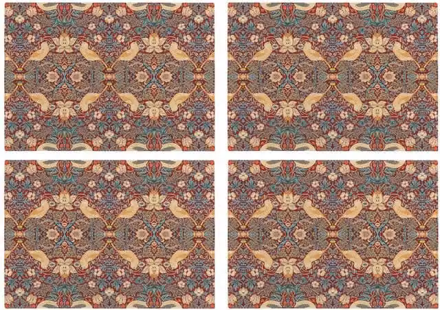 Purely Home Floral Red and Multicolour Square Glass Placemats