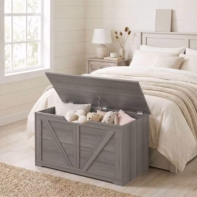 HOMCOM Dark Grey Storage Trunk with Soft-Close Lid for your Living Room