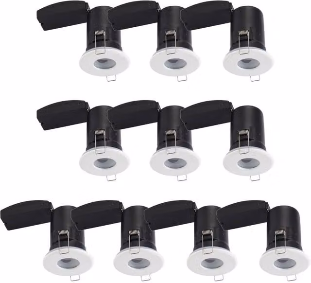 First Choice Lighting Set of 10 White IP65 Dimmable Recessed Bathroom Downlights