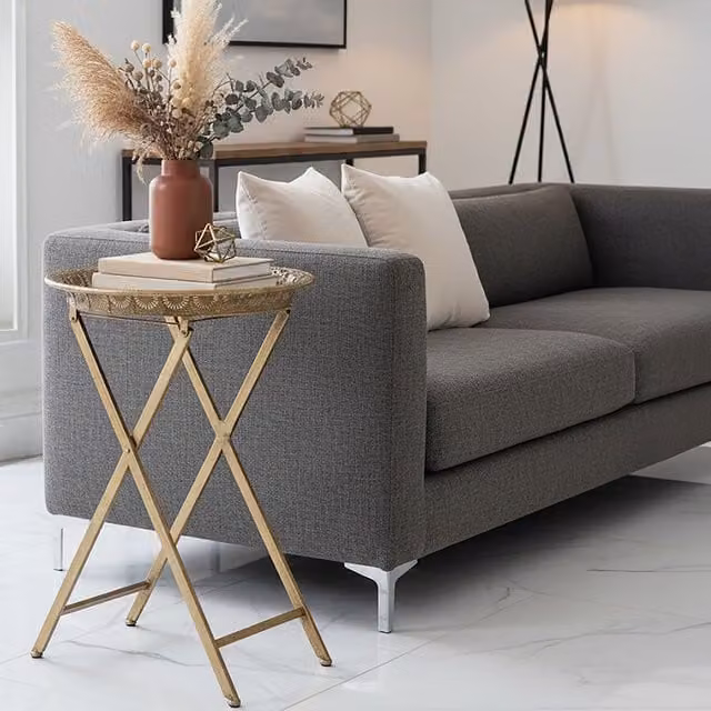 Orsina Folding Tray Table by Interiors by Premier in Gold, W/D/H: 44 x 44 x 64 cm