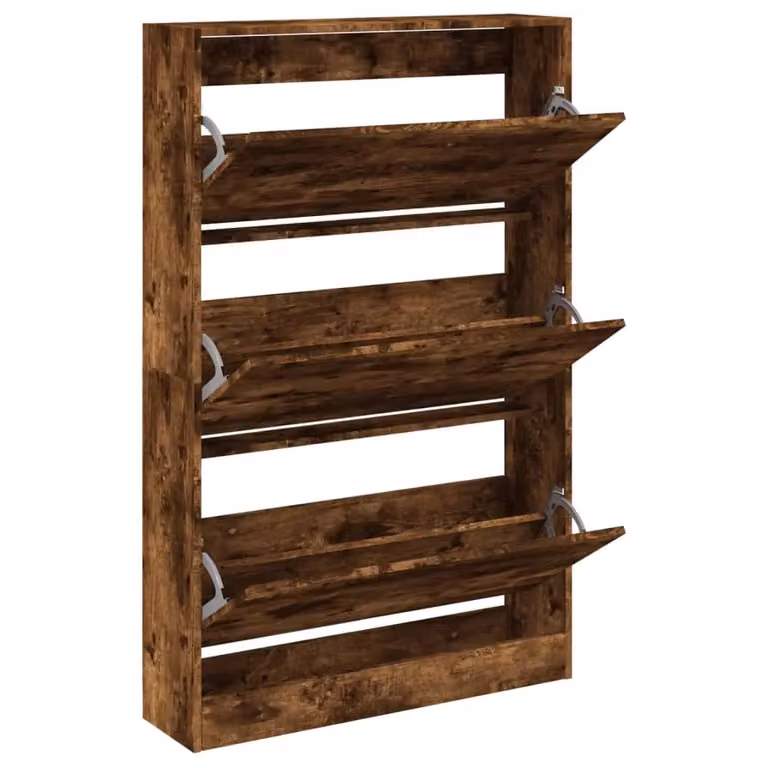 Berkfield Home Smoked Oak Shoe Cabinet in Brown, W/D/H: 80 x 21 x 125.5 cm