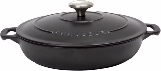 Chasseur Matt Black Enamelled Cast Iron Serving Casserole, 30 cm