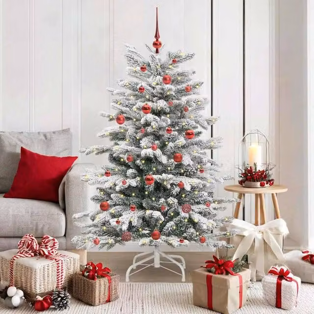 Berkfield Home Artificial Hinged Christmas Tree in White, Height: 150 cm